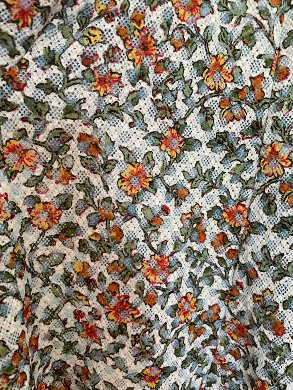 Free People Floral Puff Sleeve Blouse in Cream, Green & Orange - Picture 4 of 4